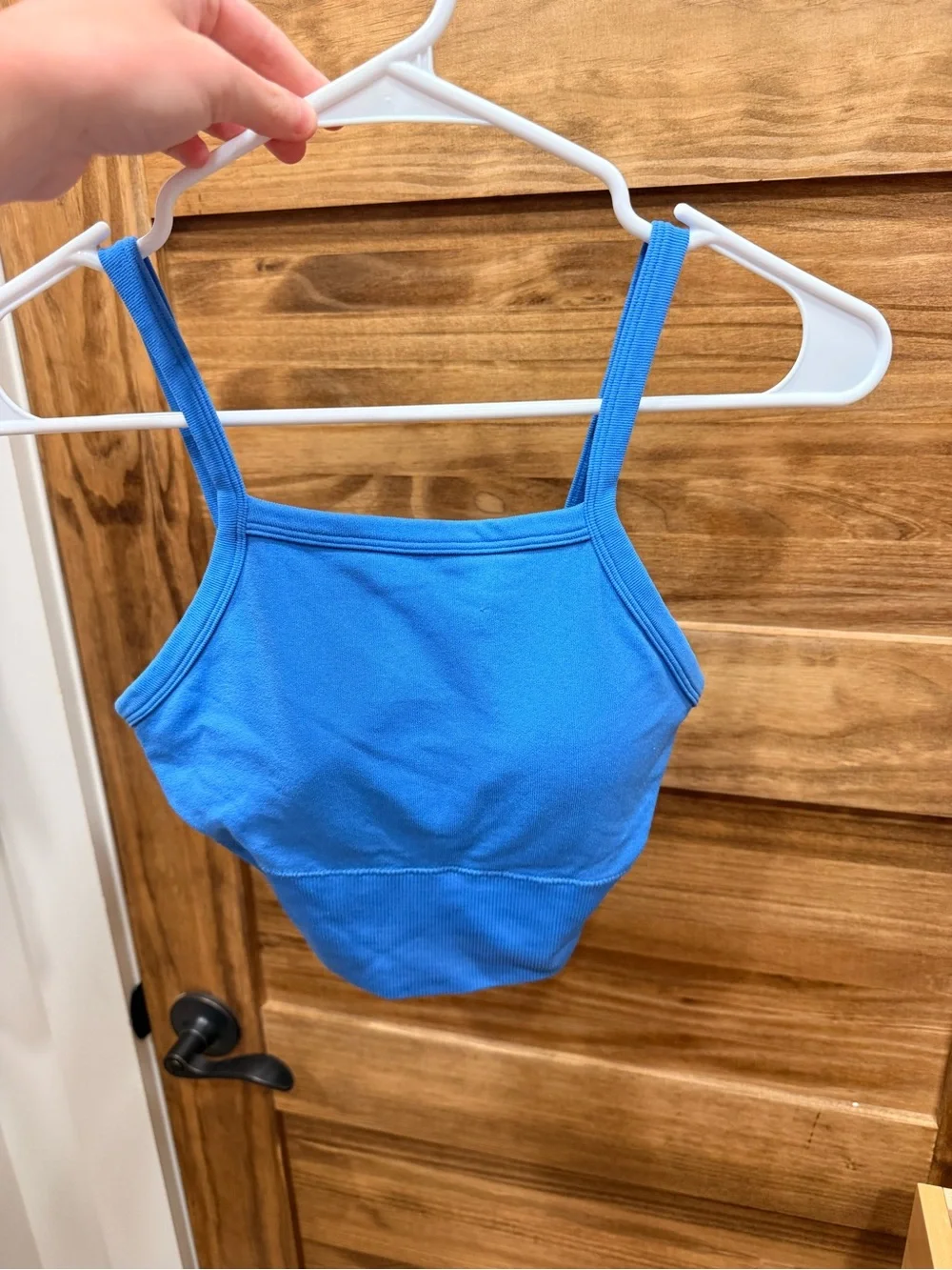 Blue Cropped Ribbed Padded Tank Top - Picture 1 of 3